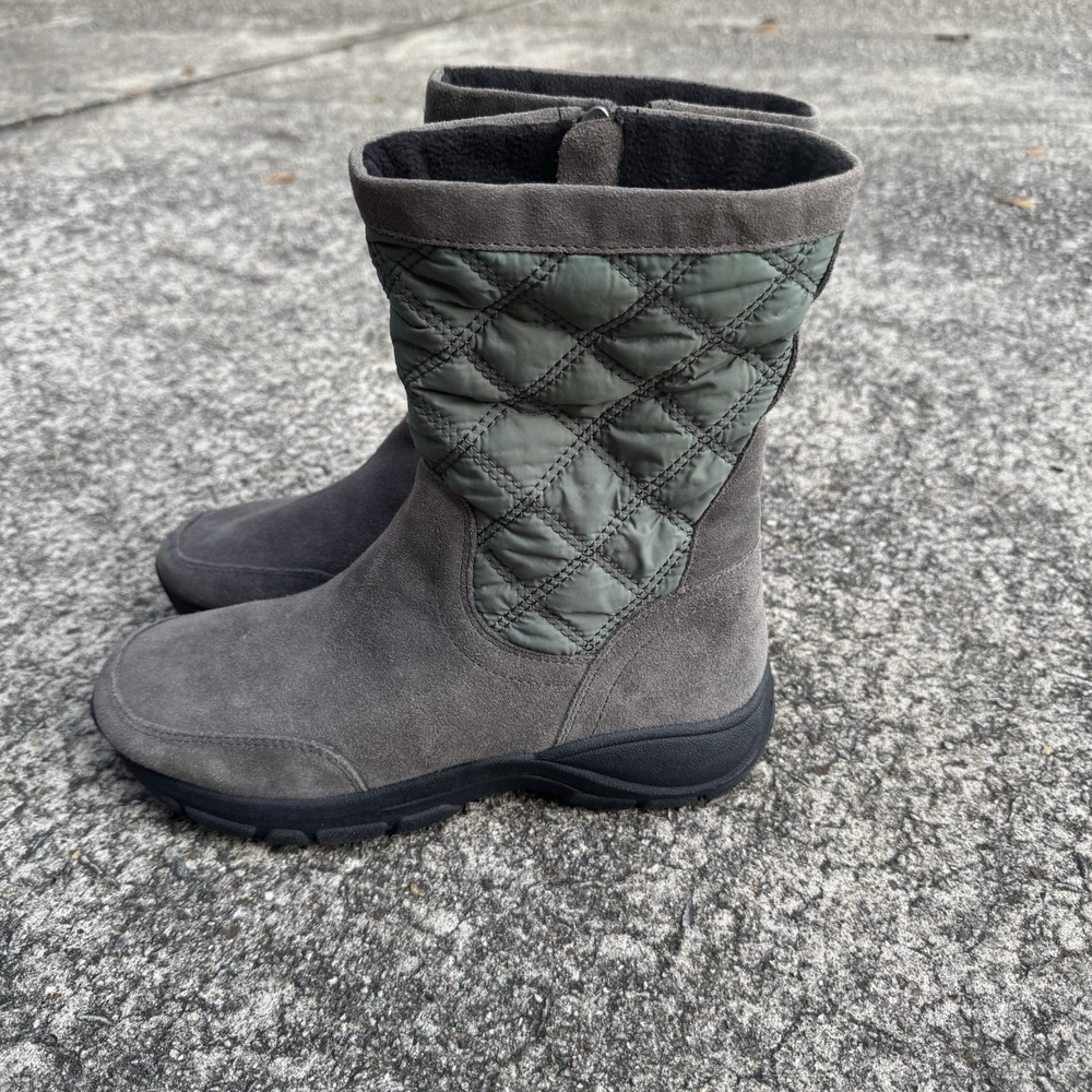 Lands End Womens Size 8.5 B Gray Suede Leather Zip Up Mid Calf Boots Quilted - Picture 5 of 10